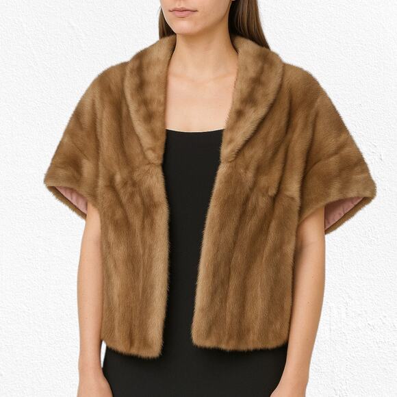 1940s Vintage Mink Fur Capelet Shrug Satin Lined Hollywood Glam Wrap Medium Fit - Picture 2 of 10